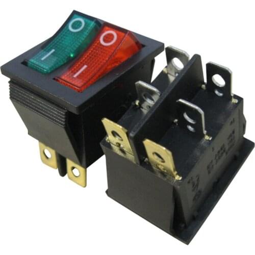 2Pcs AC 250V/16A, 125V/20A Red and Green Button with Light ON/Off DPDT 6 Pin 2 Position Rocker Toggle Switch Snap KCD2-2101N-RG