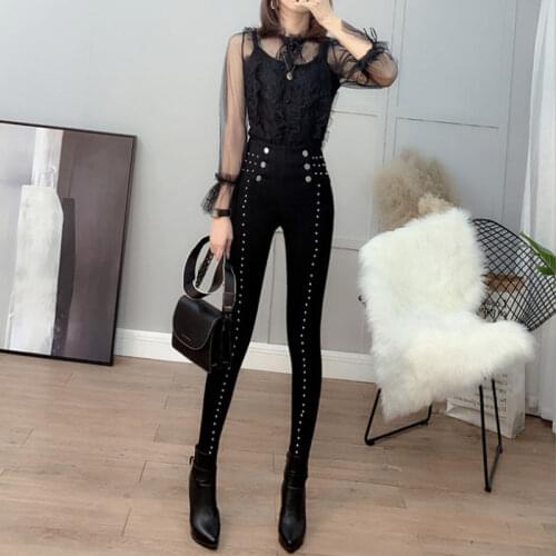 Women 2021 Spring Autumn Fashion Thin Leggings Female New High Waist Slim Pencil Pants Ladies Button Skinny Trousers P58