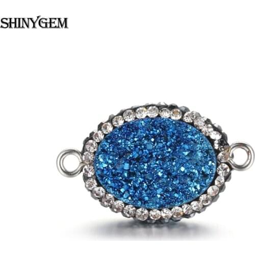 Micro Zircon Pave Oval Shape Pendant Connector Druzy Gem Stone Pendant Necklace Connector for Jewelry Chain Accessories
