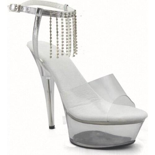 Sweet summer Lovely tassel 15 centimeters high heel sandals sexy crystal catwalk stage of shoes
