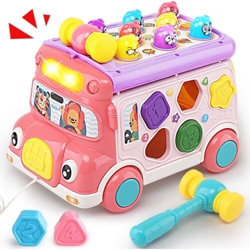 Music Activity Bus Baby Toy Kid Sound Light Infant Learning Game Education Toddler Mobile Pull Car Toy for Boy Girl 3 Years