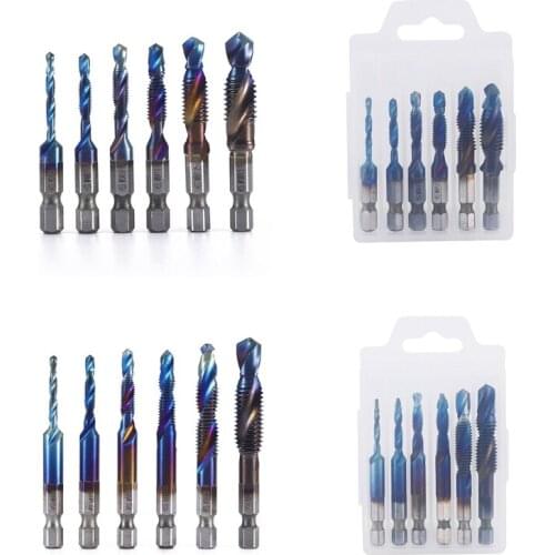 HSS Combination Drill & Tap Bit 6Pcs/set Hand Tap Drill Bits Screw Spiral Point Thread M3 M4 M5 M6 M8 M10 HSS Taps Kit