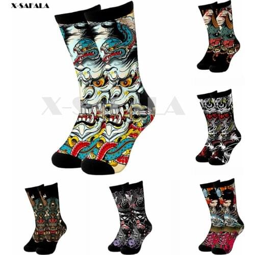Samurai Tattoo Art 3D Fashion Long Socks Cycling Casual Novelty High Socks Men Women Cotton Funny Colorful Leg Calf Cotton-1