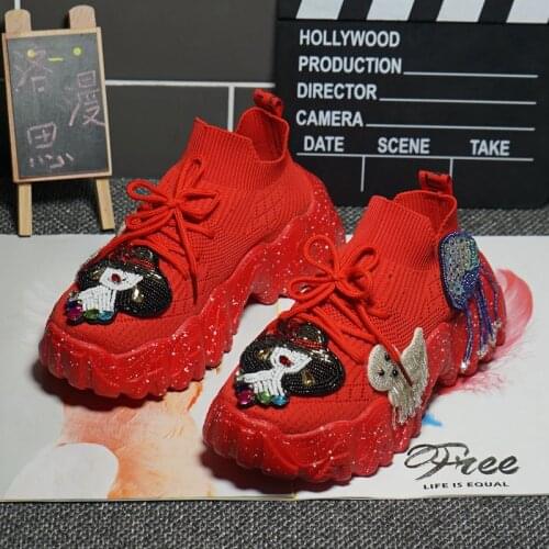 2021 new heavy industry thick-soled high-tube sports casual shoes red tide brand elastic knit shoes womens