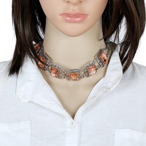 LZHLQ Fashion Maxi Crystal Choker Necklaces Trendy Metal Hollow Geometric Rhinestone Women Clavicle Necklace Jewelry Accessories