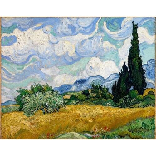 Wheat Field with Cypresses, 1889 by Vincent Van Gogh Oil Painting Reproduction on Canvas Wall Art Home Decor Hand Painted