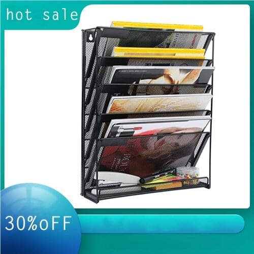 Five-story Vertical Metal Iron Storage Rack Basket Wall Hanging Storage Desk Magazine Newspaper Organizer Wall Decoration Holder