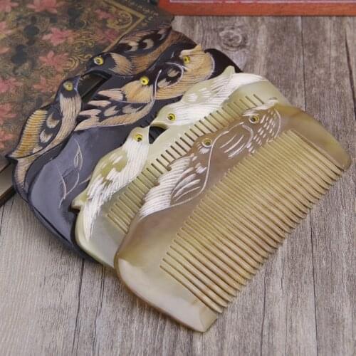1 Pc New Luxury Natural Horn Hair Comb Handcraft With Mandarin Duck Carvings Handle Beauty Hot Selling