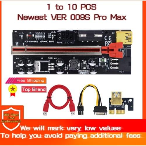 1pcs VER009 USB3.0 PCI-E Riser VER 009S PLUS Express 1X 4x8x 16x Extender pcie Riser Adapter Card SATA 15pin to 6pin Power