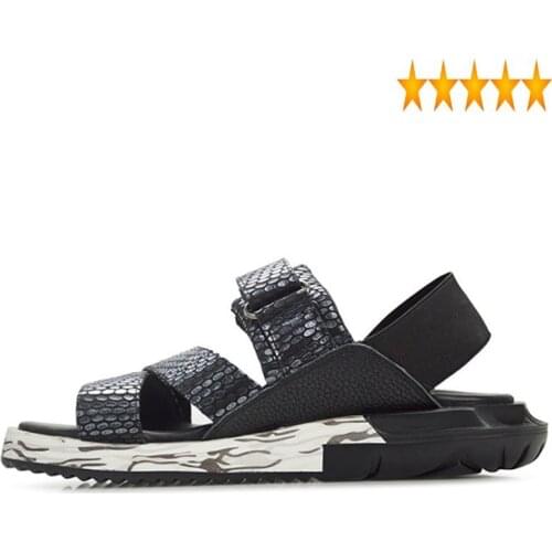 Summer Men Beach Sandals 2021 Snake Brand Genuine Leather Thick Platform Big Size Casual Holiday Male Shoes Ankle Strap Slippers