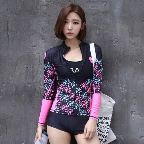 SBART Women Digital Print Long Sleeve Swimming Two Piece Set Women Swimwear Rash Guard Print Surf Diving Suit Woman Rash Guard