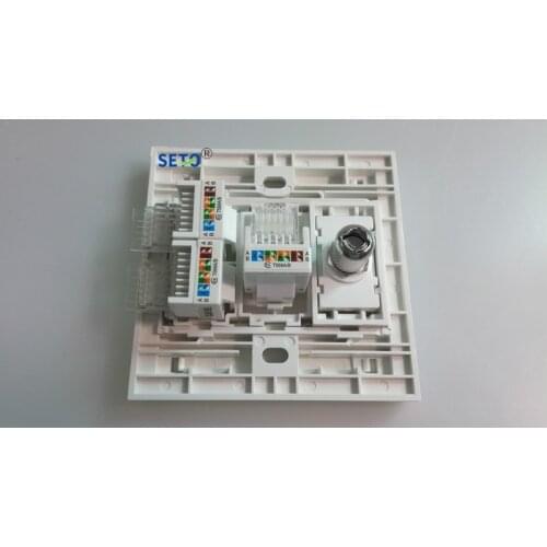SeTo 86 Type Single Port TV + 3-Port RJ45 Cat5e Network Lan Panel Outlet Wall Plate Socket Keystone Faceplate