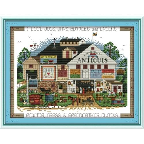 Shopping Festival scenery counted printed on the canvas 11CT 14CT DIY kits wholesale Cross Stitch embroidery needlework Sets