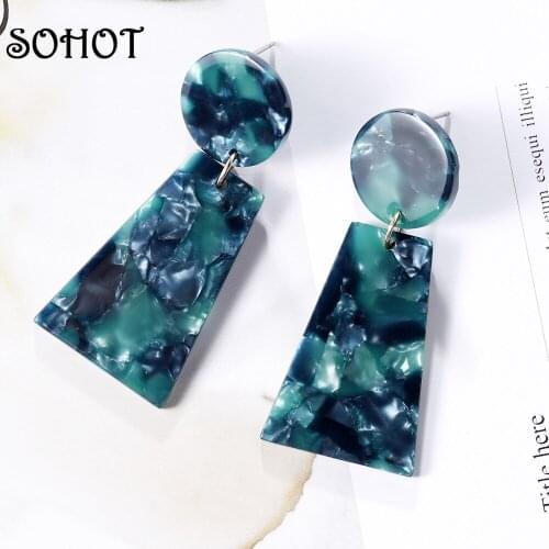 SOHOT Trendy Acrylic Geometric Drop Earrings Creative Green Acetic Acid For Thanksgiving Women Bijoux Gift