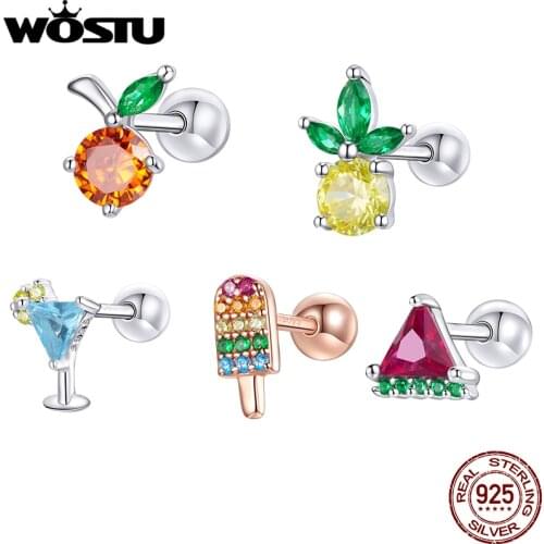 WOSTU 1pc Summer Sweetheart Stud Earrings Pineapple Watermelon Fruit Ear Studs 925 Sterling Silver Jewely Accessories BNE489