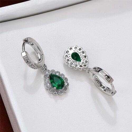 Female Green Water Drop Wedding Earrings Trendy Gold Silver Color Dangle Earrings For Women Cute Rainbow Zircon Stone Earrings