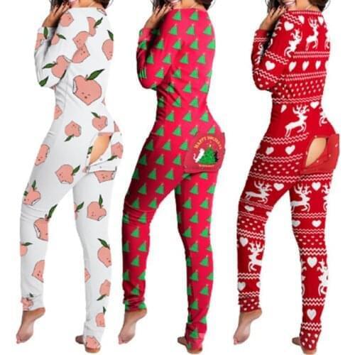 Sexy Pyjama Women Jumpsuit Lady Pajama Suit Back Butt Loungewear Bum Open Ass Loungewear Sleepwear Jumpsuit Christmas Gift
