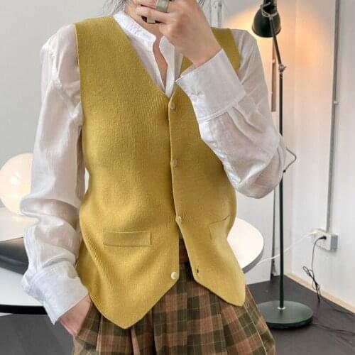 Spring and autumn womens casual solid color V-neck pocket decorative vest vest