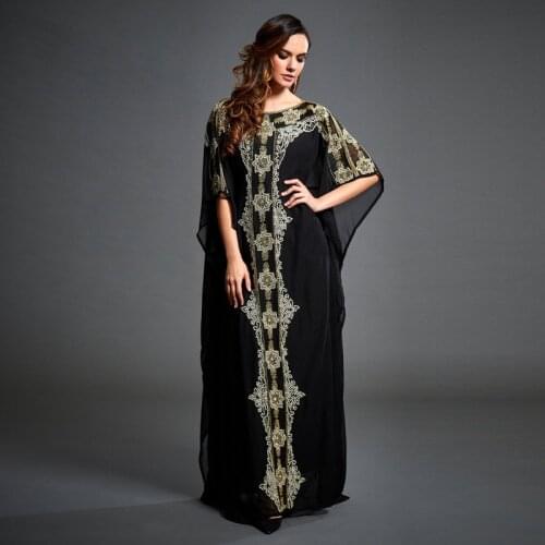 Dubai Beading Evening Dresses Black Cap Sleeve Chiffon Middle East Prom Party Gowns Vintage for Women Plus Size 2021 New