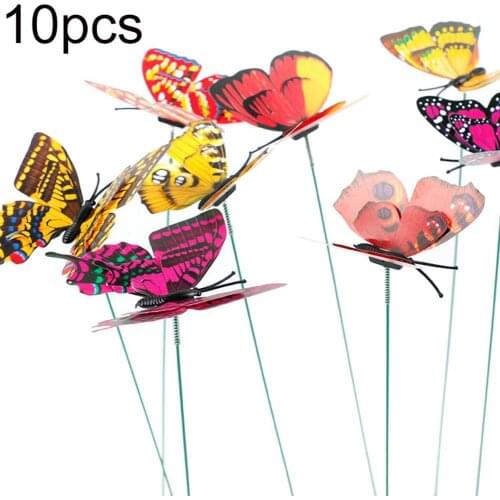 10Pcs Simulation On-Sticks Butterfly Ornament Outdoor Home Garden Patio Decor