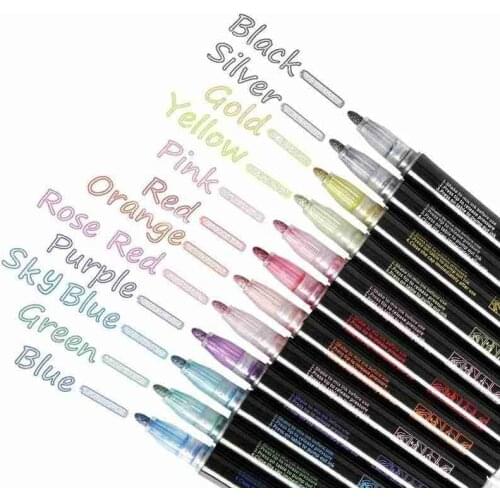 12 Colors/box Outline Pen Double Line Pen Highlighter Gift Card Writing Drawing Pen Stationery School Office Supplies