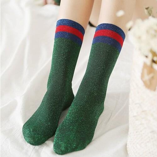 2021 Japanese Korea High School Girls Socks Loose Solid Colors Double Needles Knitting Cotton Long Socks Women Casual Striped