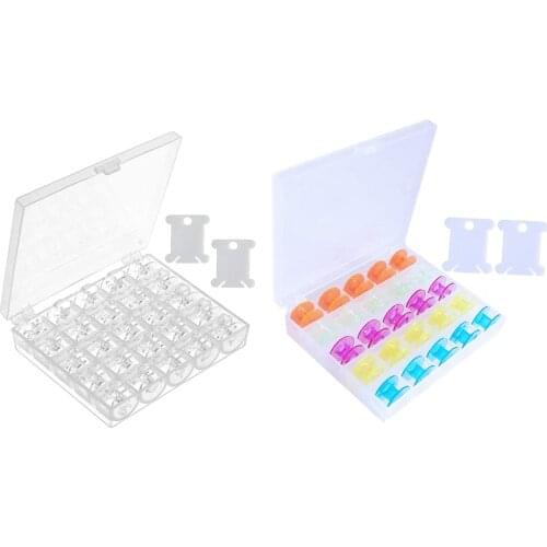 25pcs/Set Plastic Sewing Machine Bobbins with Case and 2pcs Floss Bossins, Transparent Bobbins for Brother Singer