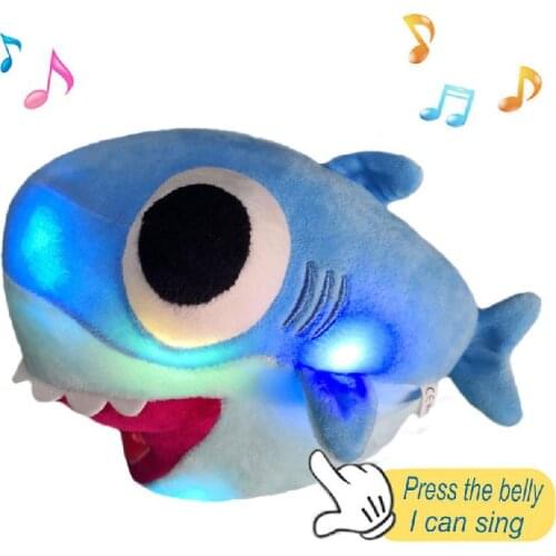 25cm Lovely Luminous Music Big Eye Biue Shark Plush Doll Toy Plush Pillow Cushion Child Girl Birthday Gift Pp Cotton