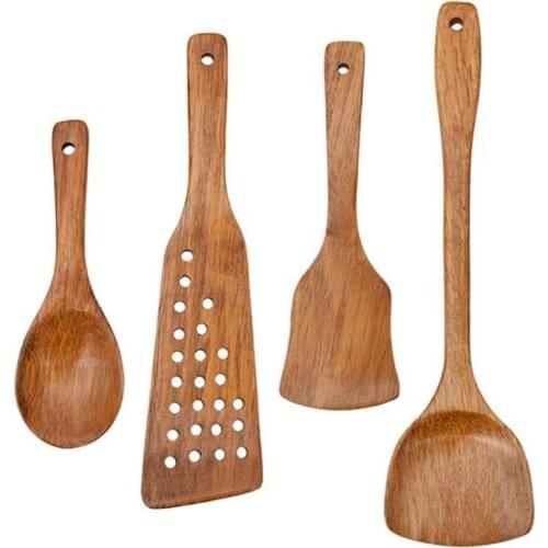 4 Pcs Kitchen Wooden Utensils for Cooking,Non-Stick Wood Spatulas Spoons Cooking Tools,Durable Cooking Utensils Set