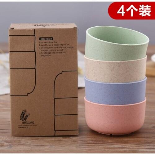 4pcs/pack Wheat Straw Tableware Cute Rice Bowl Set Children Baby Feeding Bowl