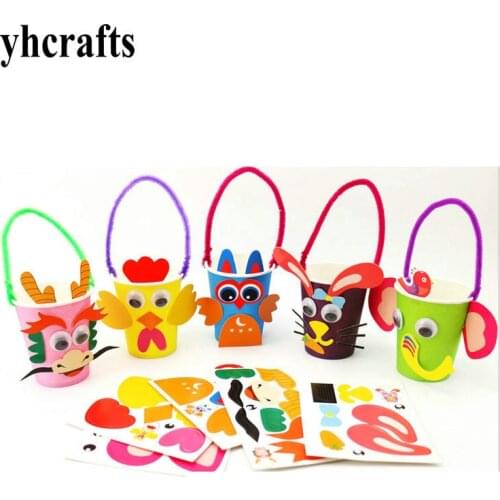 5PCS/LOT,5 design choose DIY animal paper cup craft kits Early learning educational toys Craft material Kindergarten crafts OEM