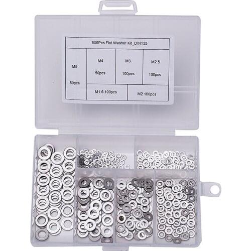 500 pcs/box 304 stainless steel flat gasket flat washer M1.6 M2 M2.5 M3 M4 M5
