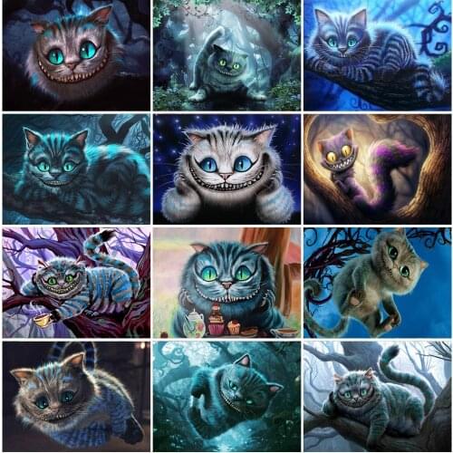5D Diamond Painting Cheshire Cat Diamond Embroidery Cartoon Animal Cat Mosaic Rhinestone Cross Stitch Kit Art Decor Painting Cat