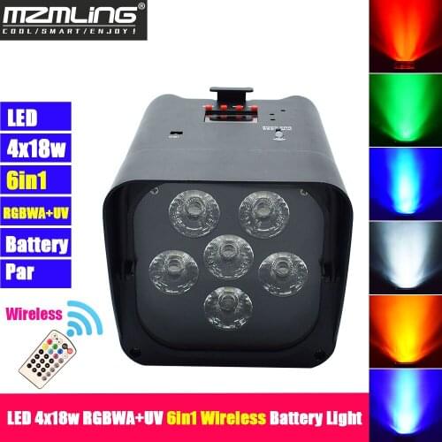 LED 6x18w RGBWA+UV 6in1 Wireless Battery Light DMX512 Par Light Professional DJ /Bar /Party /Show / Theater/ Wedding/Stage Light
