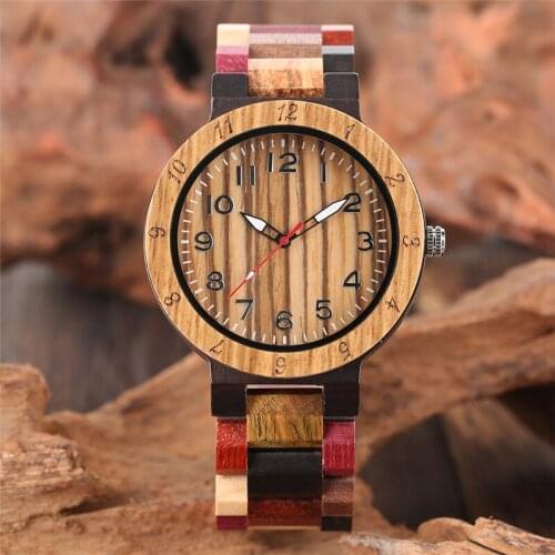 Handmade Antique Wood Arabic Number Dial Man Wristwatch Quartz Analog Clock Luminous Pointers Design Full Bamboo Reloj for Male