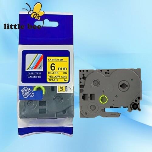 1pcs TZe-611 6mmx8m black on Yellow Compatible for brother P-touch ribbon cartirdge for brother label printer TZe-611 TZ-611