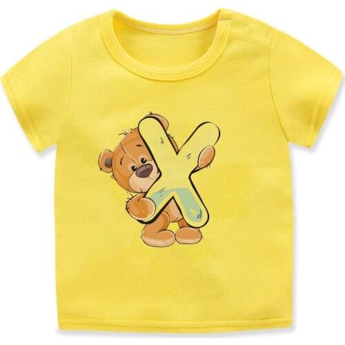 Novelty design boys t-shirt cute bear and letter print kids tshirt summer fashion tee boys yellow short sleeve tops wholesale