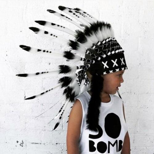 Children American Native Indian Feather Headdress Bonnet Costume Hat Photography Prop for Halloween Party