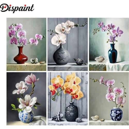 Dispaint Diamond Painting Cross Stitch "Flower vase landscape" 5D DIY Diamond Embroidery Full Square/round Rhinestone Of Picture