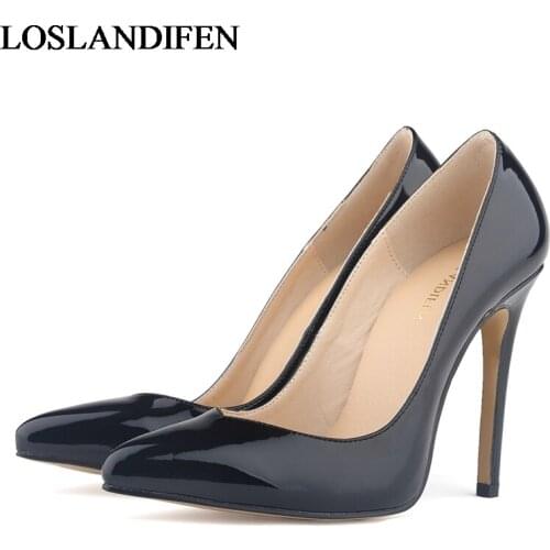 European Style 2020 Fashion Women Patent Leather Shoes Thin High Heels Shoes Brand Summer Pointed Toe Shoes NLK-A0046