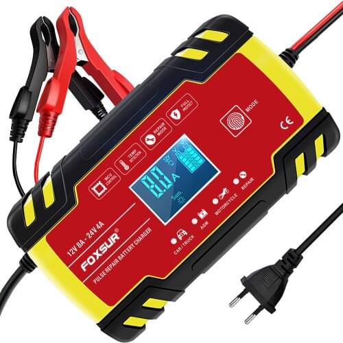 FOXSUR 12V 24V 8A 3-stage smart Battery Charger,Automatic Smart Battery Charger, Car Battery Charger for GEL WET AGM Battery