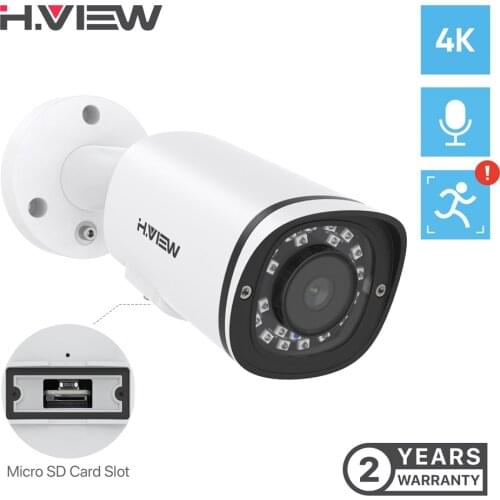 H.View 4K Poe ip Camera H.265 8MP SD Card Slot Camera Audio Outdoor Human Detection cctv Security Surveillance For Poe NVR Onvif