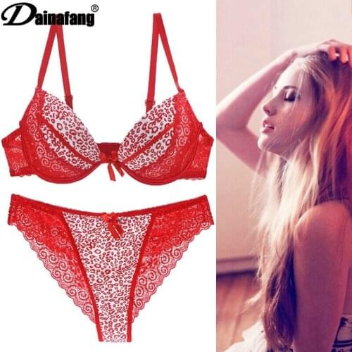 Brand fashion underwear leopard lace sexy bra set summer bra gathered stereo bra removable shoulder strap breathable