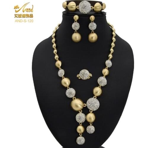 African Bead Jewelry Set 24K Dubai Gold Ladies Luxury Jewellery Indian Bride Wedding Collection Necklace Earrings For Women Sets