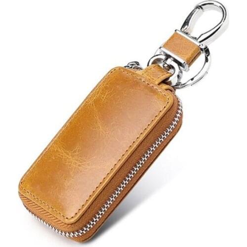 Genuine Leather Car Key Wallet Men Key Holder Housekeeper Keys Organizer Women Keychain Covers Zipper Key Case Bag Purse