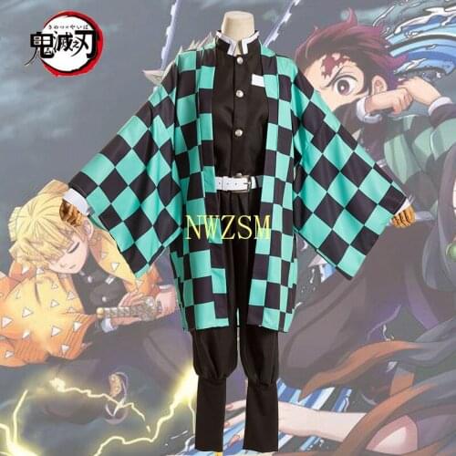 Kimetsu No Yaiba Tanjiro Kamado Anime Demon Slayer Cosplay Costume Scarf Halloween Show Cosplay Party Set Kimetsu No Yaiba Sets