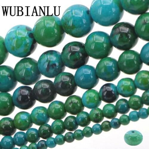 WUBIANLU 6-14mm Malachite Azurite Chrysocolla Round Loose Beads For Jewelry Making Fashion DIY Chalcedony Floating Charms lot
