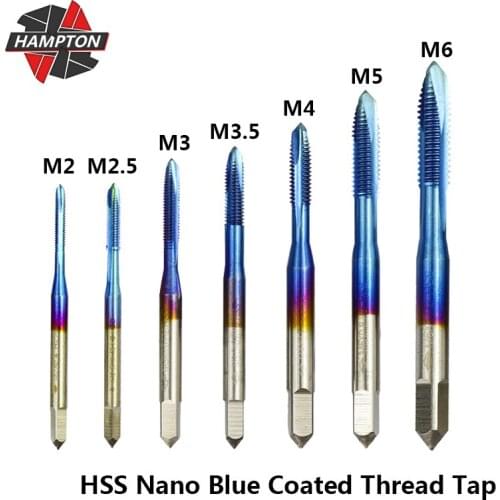 Hampton Nano Blue Coated M2 M2.5 M3 M3.5 M4 M5 M6 Thread Tap HSS Screw Tap Drill Bit Straight Flute Hand Tools Plug Taps