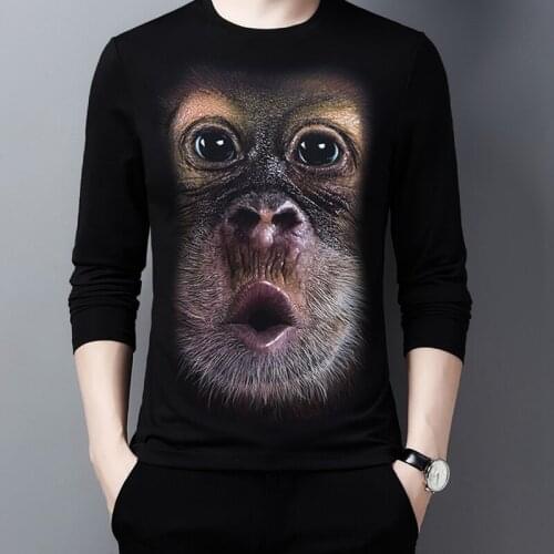 Mens Oversize 3D T-shirt spring fall Gorilla Screenprinting Long sleeve gothic graphic tees 100% cotton Funny Casual Streetwear