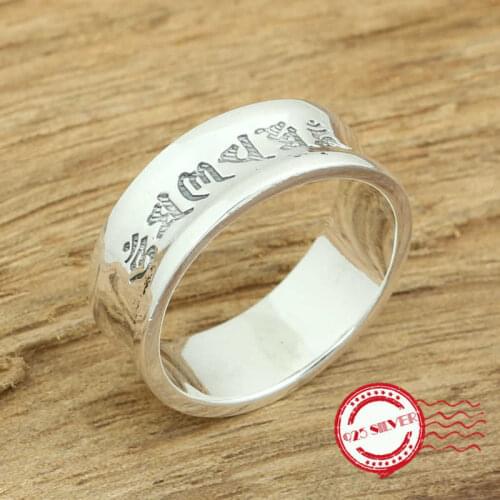 S999 sterling silver mens ring fashion jewelry handmade retro personality style 6 words mantra shape 2018 new lovers gift